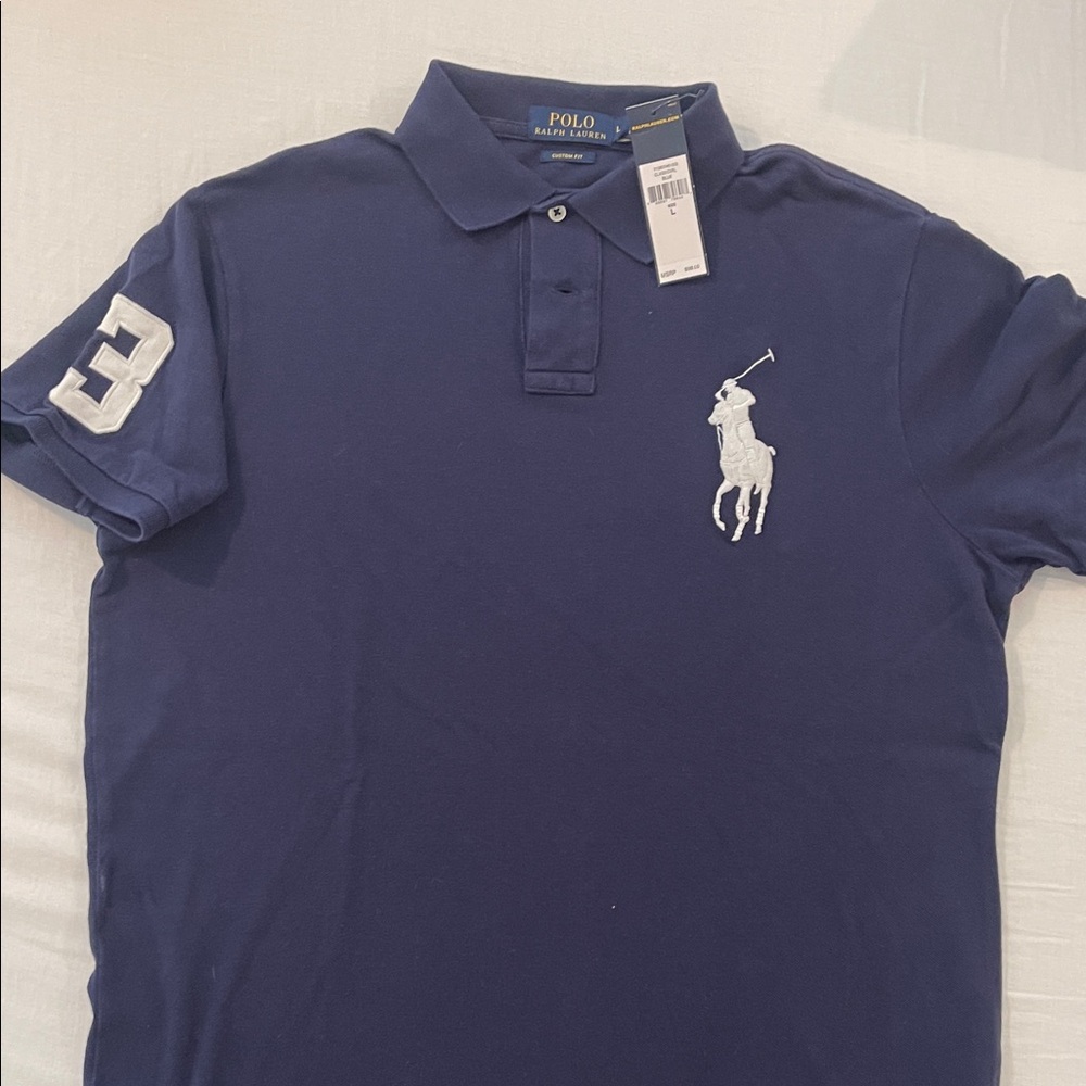 Polo by Ralph Lauren Men's Navy Polo Shirt with White Accents